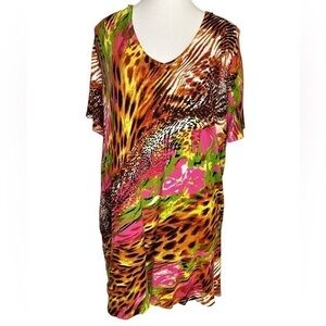 Quacker Factory Printed Sweater Knit T-Shirt w/ Rhinestone Embellishment